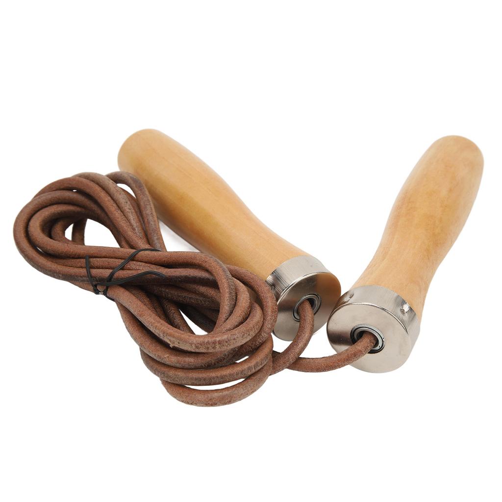 Skakanka Skórzana Rękojeść Drewniana Przenośna Bardzo Skuteczna Skakanka do Ćwiczeń Fitness