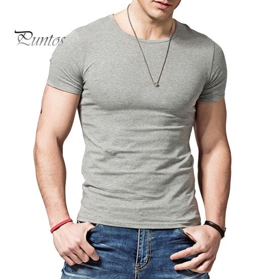 

Летний мужской топ с короткими рукавами и круглым вырезом, приталенный однотонный тонкий эластичный повседневный пуловер средней длины, повседневная домашняя одежда, спортивная футболка M серый