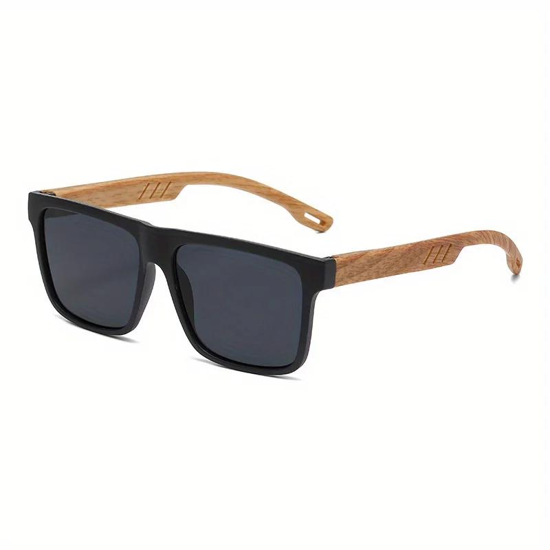 New Man Square Casual Sunglasses Wood Grain Spring Hinges Glasses Uv400 Protection Unisex Outdoor Daily Eyewear