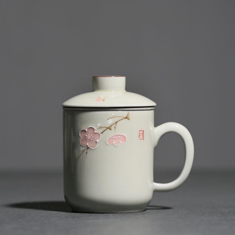 

320ml Hand Drawn Peach Blossom Ceramic Filter Tea Separator Cup Tea Brewing Separation Mug Office Work Mug Teacher s Day Gift