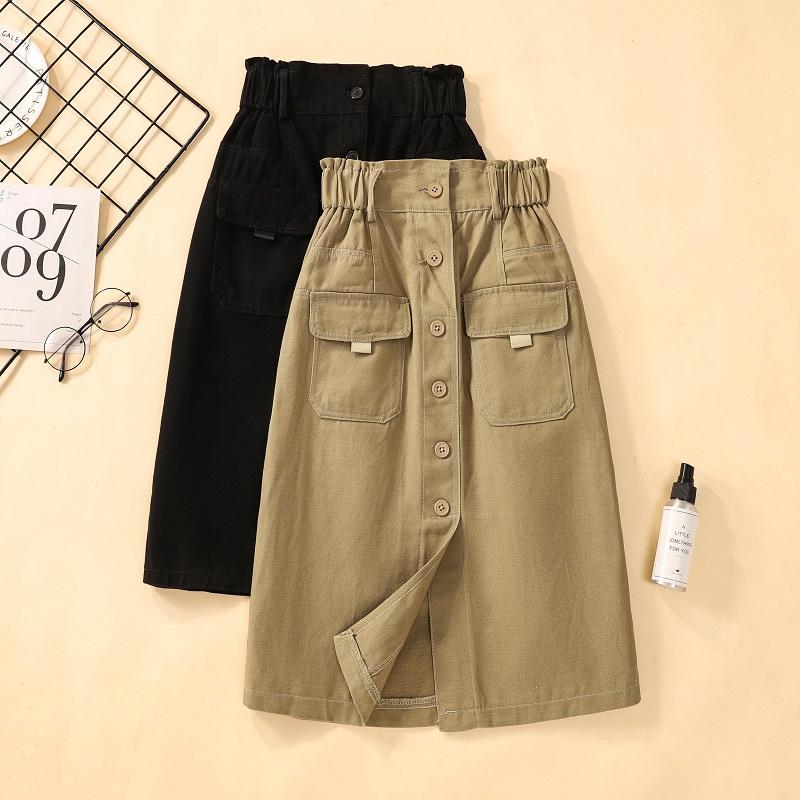 

DIMANAF 2025 New Summer Buttons Cotton Skirt Women Loose Casual Black Skirt M чёрный