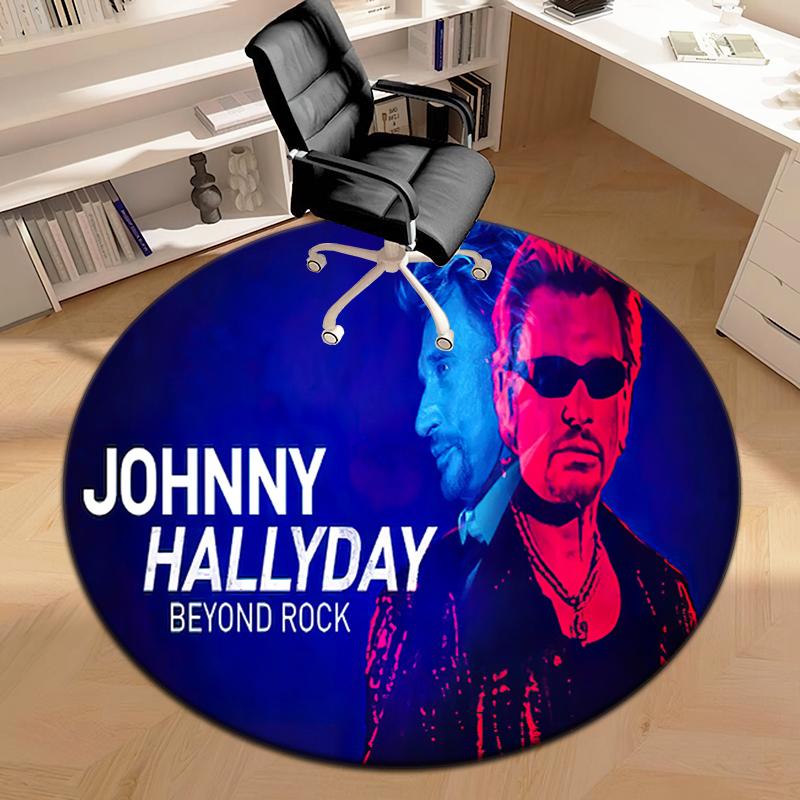 1pc French rock legend Johnny Hallyday Round carpet Painted Printed circular carpet, home door mat, outdoor travel protection carpet