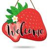 Whaline Strawberry Wooden Hanging Welcome Door Sign Summer Fruit Theme Wall Plague Seasonal Front Door Hook Sign Decoration Housewarming Gift Indoor