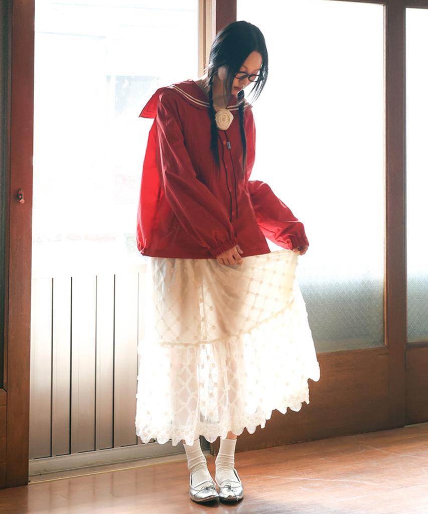SORDI Mesh Layered Skirt_Cream