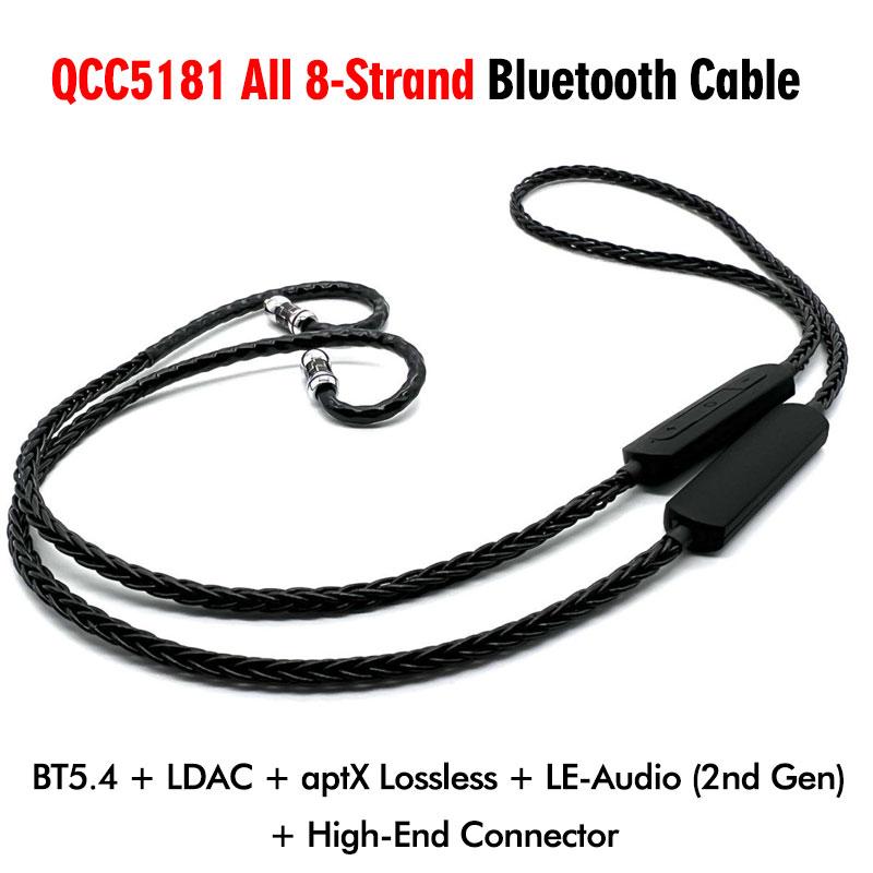 QCC5181 All-8-Strand Bluetooth Earhook Adapter Hi-Res Audio HIFI Earphone Cable V5.4 LDAC AptX Adaptive HD for KZ EDX Pro ZSN VX