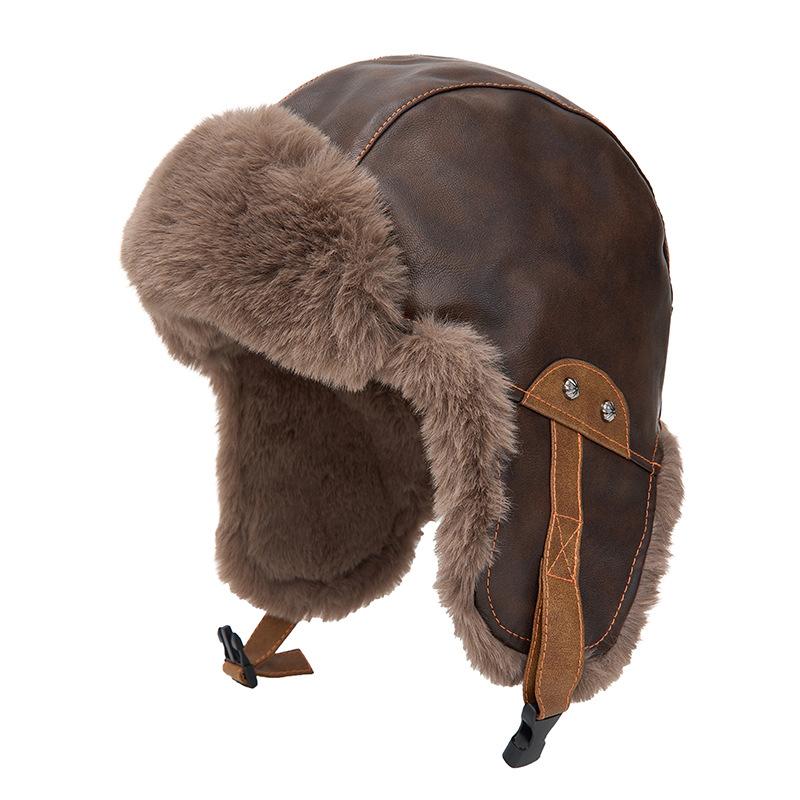 

Мужская шапка-ушанка пилота из ПУ, осенне-зимняя, теплая, плюшевая, толстая, для велоспорта, ветрозащитная, с защитой ушей кофейный