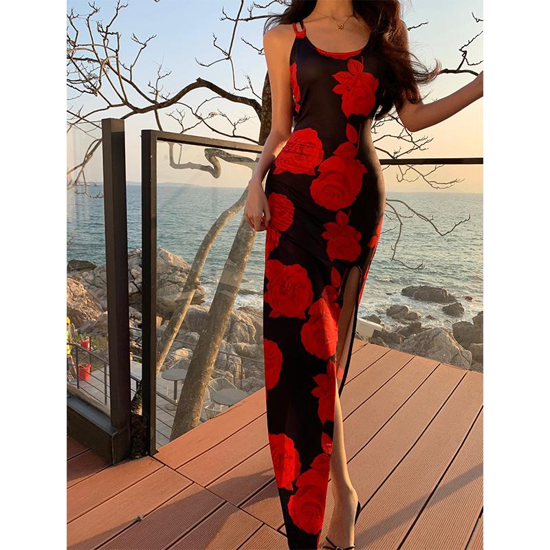 Sexy Demeanor Fake Backless Cross Slit Long Hip Hugging Dress