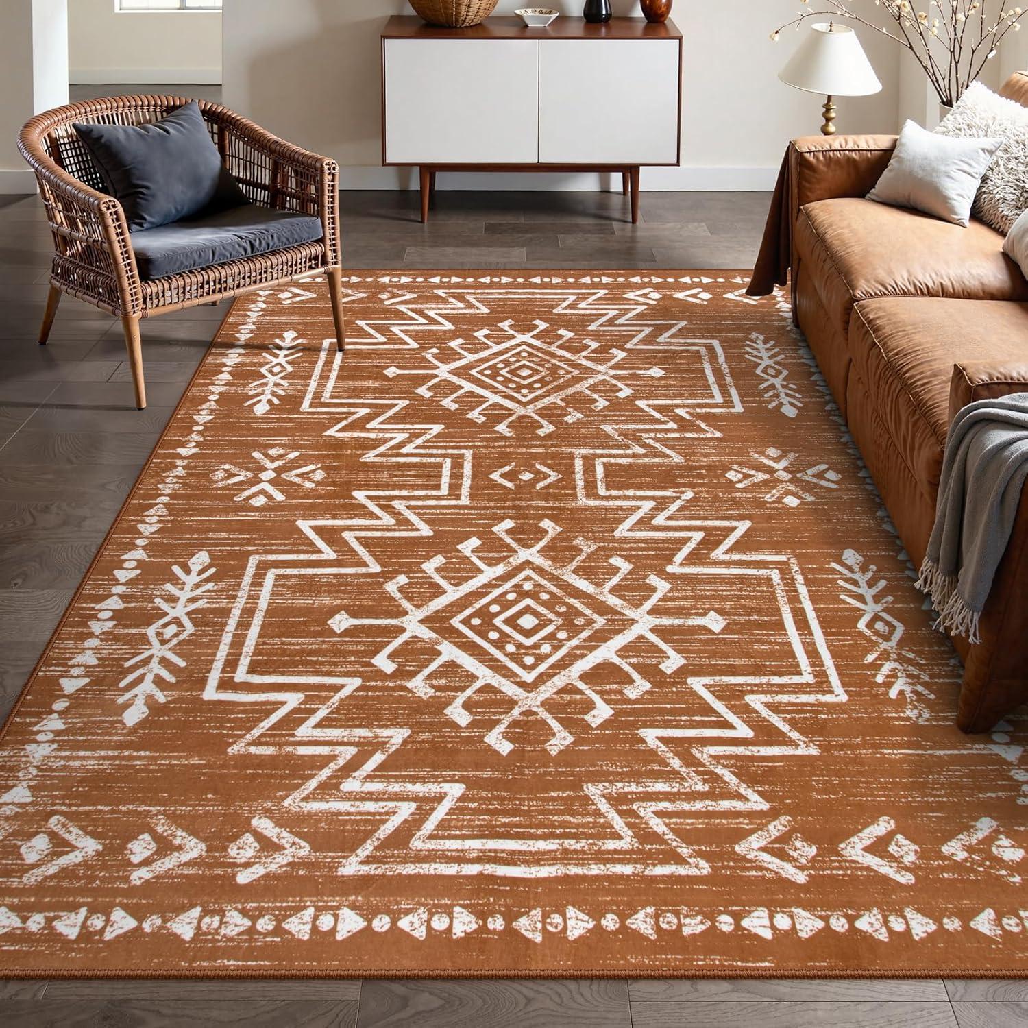 

Vintage Aztec Tribal Area Rug Black White Geometric Totem Floor Mat Bohemian Ethnic Carpet for Living Room Bedroom Home Decor 40X60cm