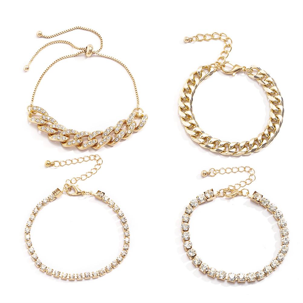 Hip Hop Thick Chain Bracelets Set for Women Shiny Rhinestone Bracelet Hand Chain Crystal Bracelet