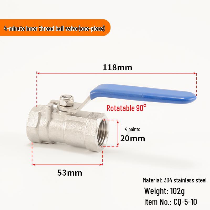 304 Stainless Steel Ball Valve, 1/2/3-Piece, Internal Thread Water Switch, Size DN15/DN10
