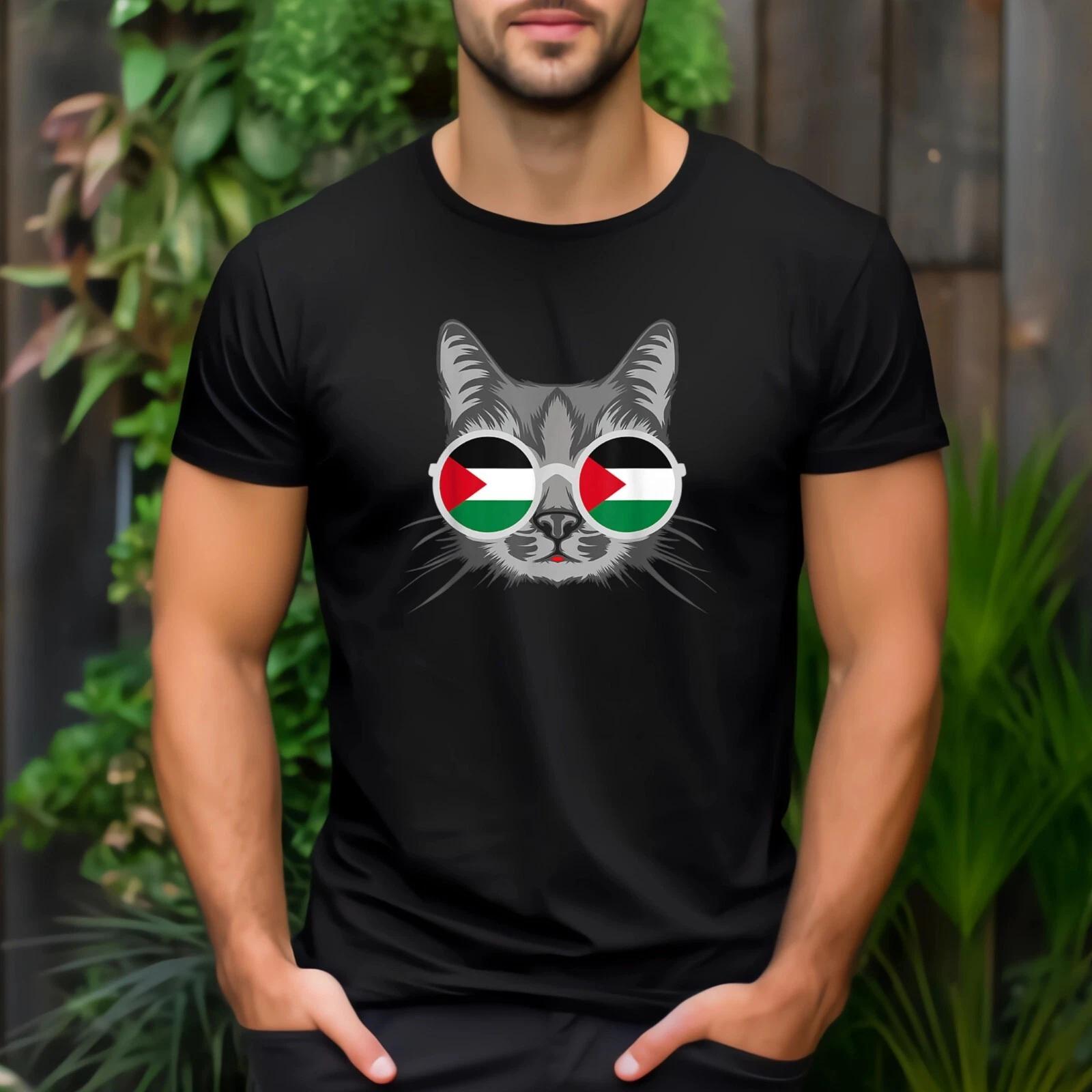 Palestine T Shirt Printed Free Palestine Flag Cat Lovers Gift Short Sleeve T Top M