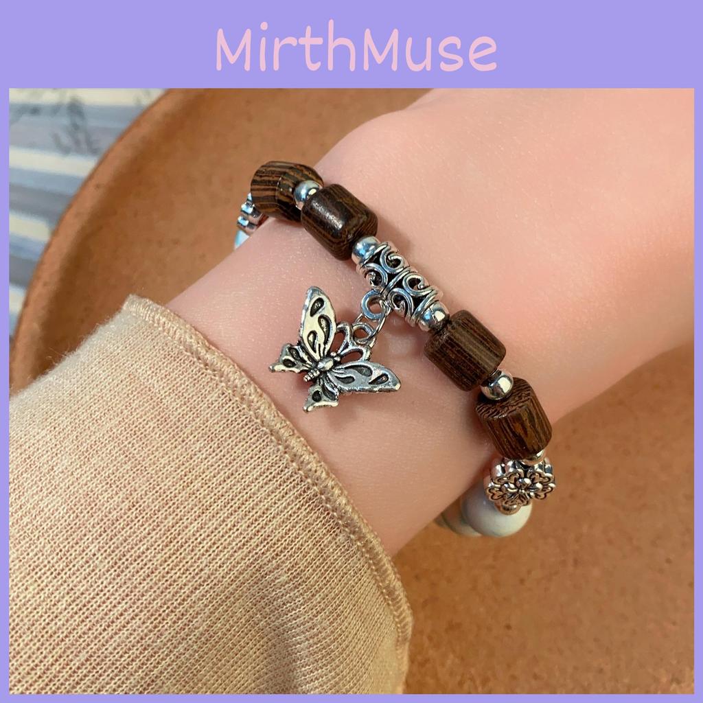 Handcrafted Ceramic Butterfly Beaded Bracelet Retro Geometric Design Elegant Women's Jewelry