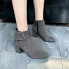 Suede Coarse Heel Martin Boots Women's Shoes Large Size Pointed Belt Buckle Coarse Heel Boots