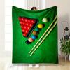 A Triangle of Red Snooker Balls, Colored Balls, Cues, and a Green Table. for All Seasons Blanket Lunch Break Throw Gift