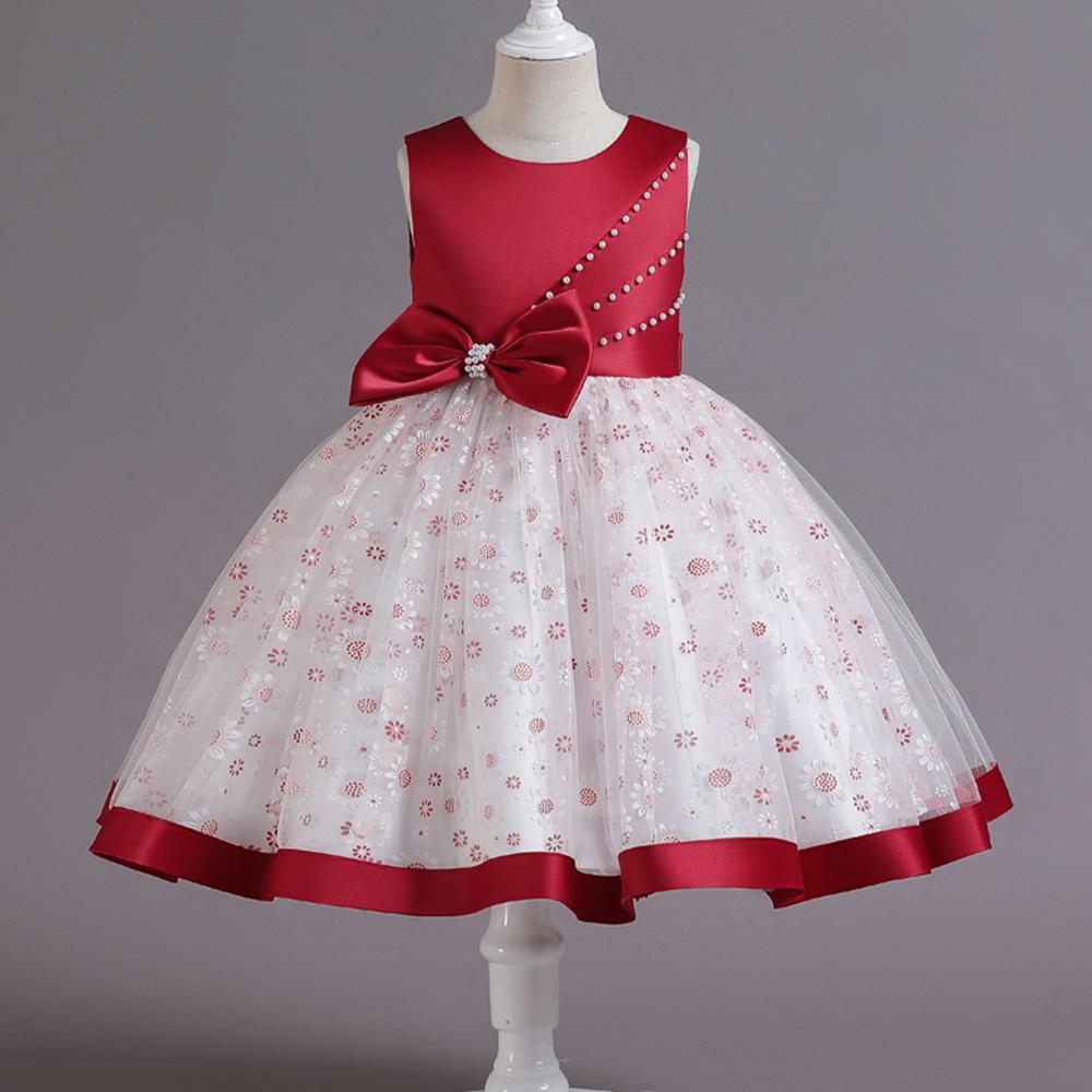 Girls Lace Embroidered Tulle Dress for Weddings Birthday Parties Princess Flower Girl Attire with Bow Details