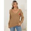 Womens V-Neck Sweater Long Sleeve Loose Fit Woven Winter Sexy Off Shoulder Heart Multi-color Street