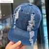 Vintage Distressed Denim Baseball Cap for Men and Women Cotton Summer Caps Jeans Blue Black