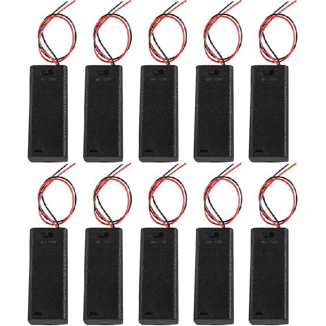 DIANN 10pcs AAA Battery Holder with Switch ON Off Case Back Cover 2X 1.5V Batteries Charger Holder Spring Clip Storage Box Cell Cable