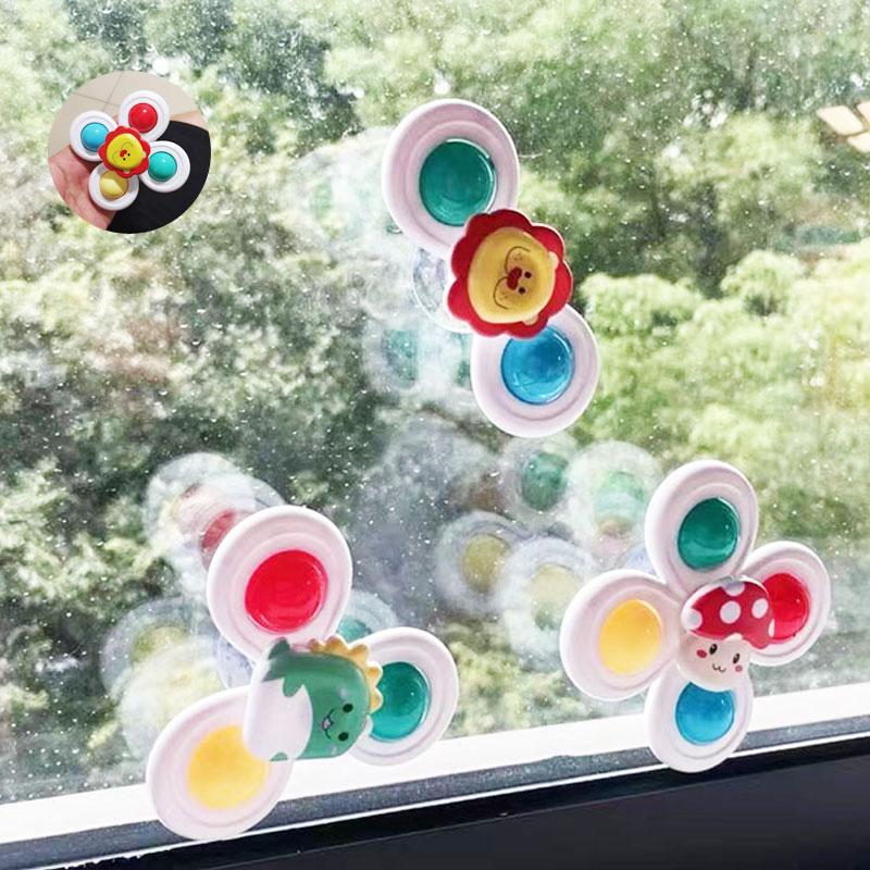 3PC Set Suction Cup Spinning Cartoon Animal Spinner Toys For Kids Window High Chair Tray Bath Table Travel for Children Gift