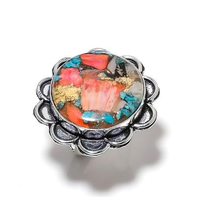Natural Spiny Oyster Gemstone Handmade 925 Sterling Silver Ring Size 8 Q5u42