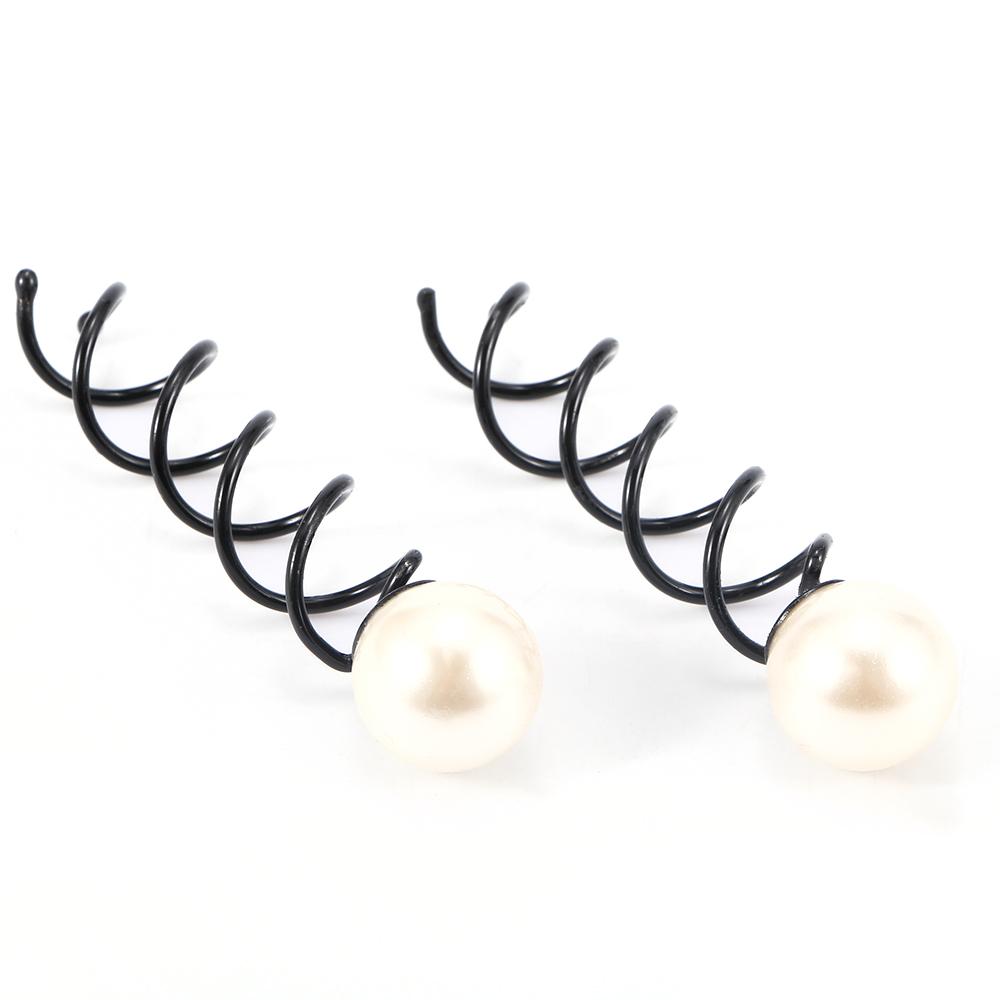 4pcs Women Fashion Hair Pins Spin Hair Accessory Hair Barrette Big Pearl Screw Clip Twist