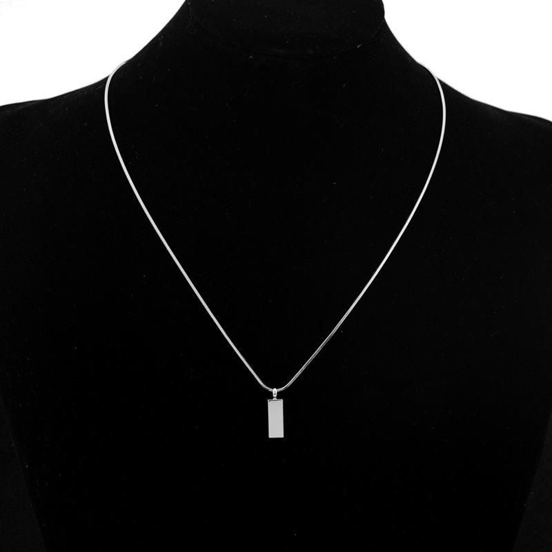 Unisex Exquisite Titanium Steel Small Silver Brick Pendant Clavicle Chain Necklace