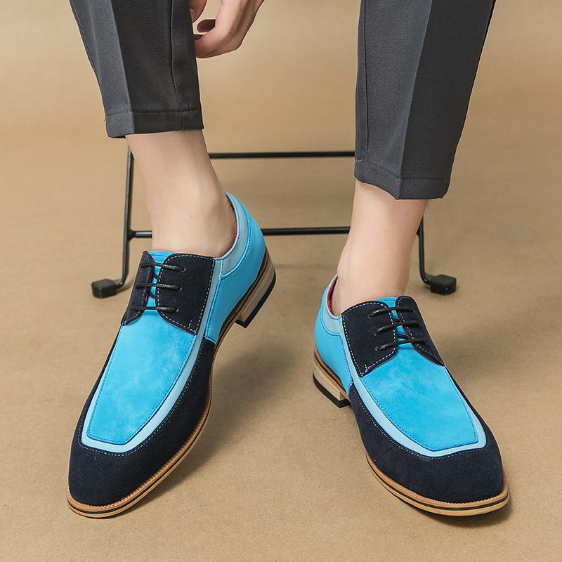 2024 Men New Oxford Shoes Color Block Cow Suede Casual Dress Man Lace Up Shoes  Walk Sneakers Daily Commute Casual Leather Shoes