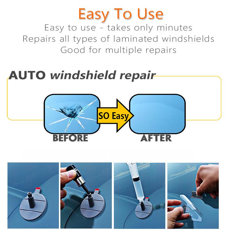 Car Windshield Repair Tool Set with Glass Repair Fluid