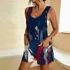 Women Plus Size Sleeveless Scoop Neck Star Printed Red Blue Silver Loose Romper Shorts With Pockets