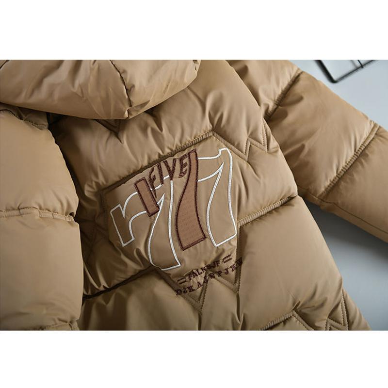 Zimní chlapecká bunda pro teenagery s potiskem písmene 7, podšitá sametem, silná teplá parka s kapucí na zip, kabát pro děti 6-14 let, bavlněný svrchní oděv