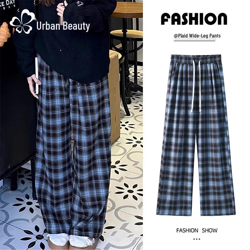 Women's Plaid High-Waist Wide-Leg Pants
