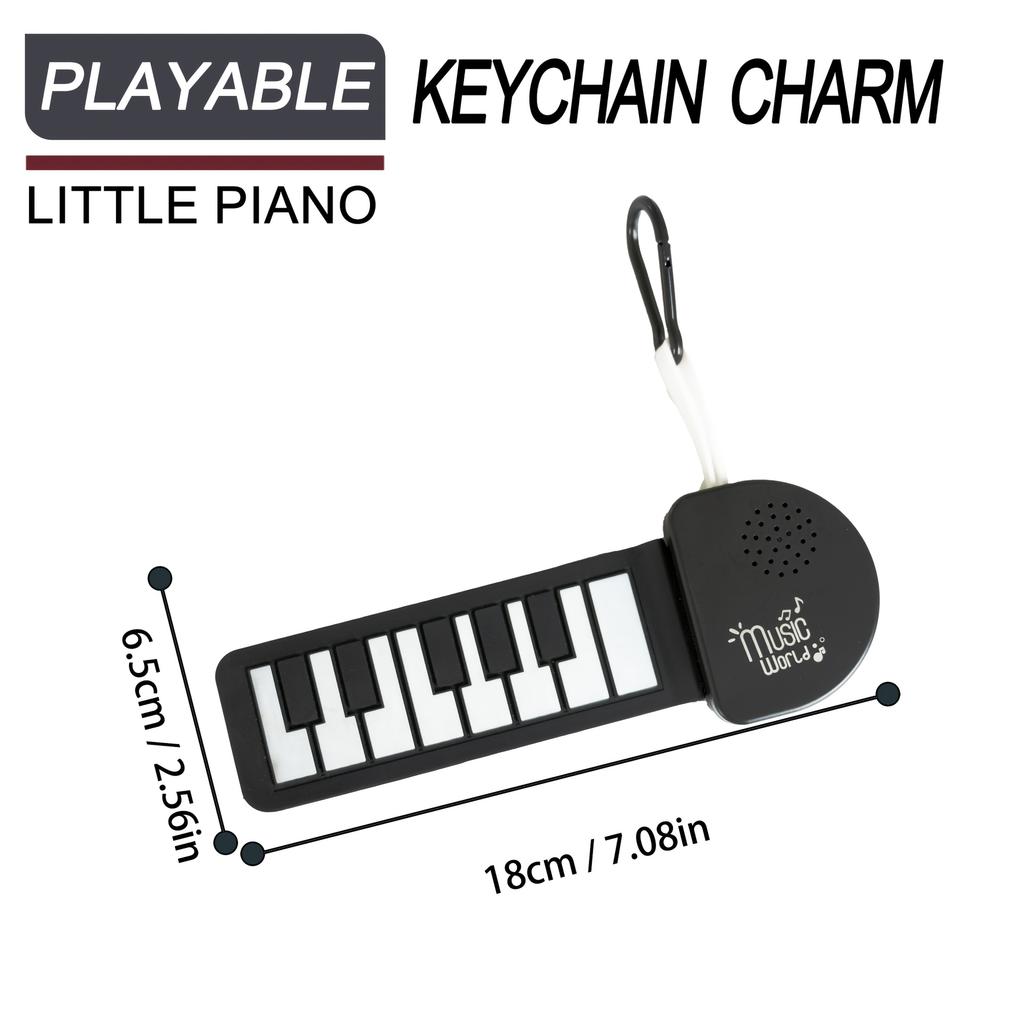 Mini Piano Keychain,Workable Fidget Toy with Colorful/Black/White Key Pads,Battery Powered Silicone Piano for Home/Travel,Backpack Hanging,Mini Piano