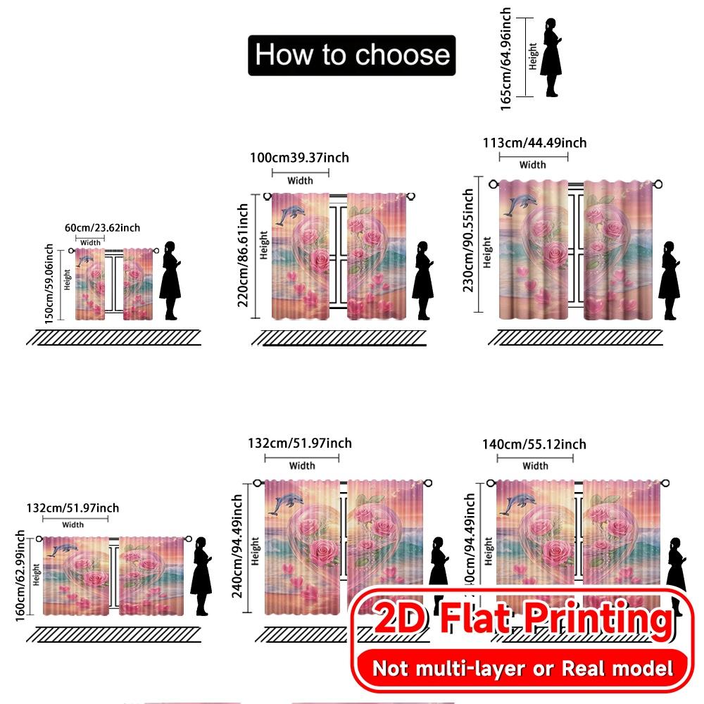 2D Flat Printing  2pcs Hearts Paradise Modern Light Filtering Curtains Polyester Curtains Decorations Outdoor Use for Bedroom