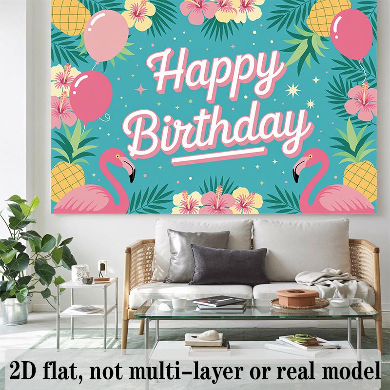 Pink Flamingo Birthday Banner, Tropical Pineapple Backdrop Wall Decor for Party