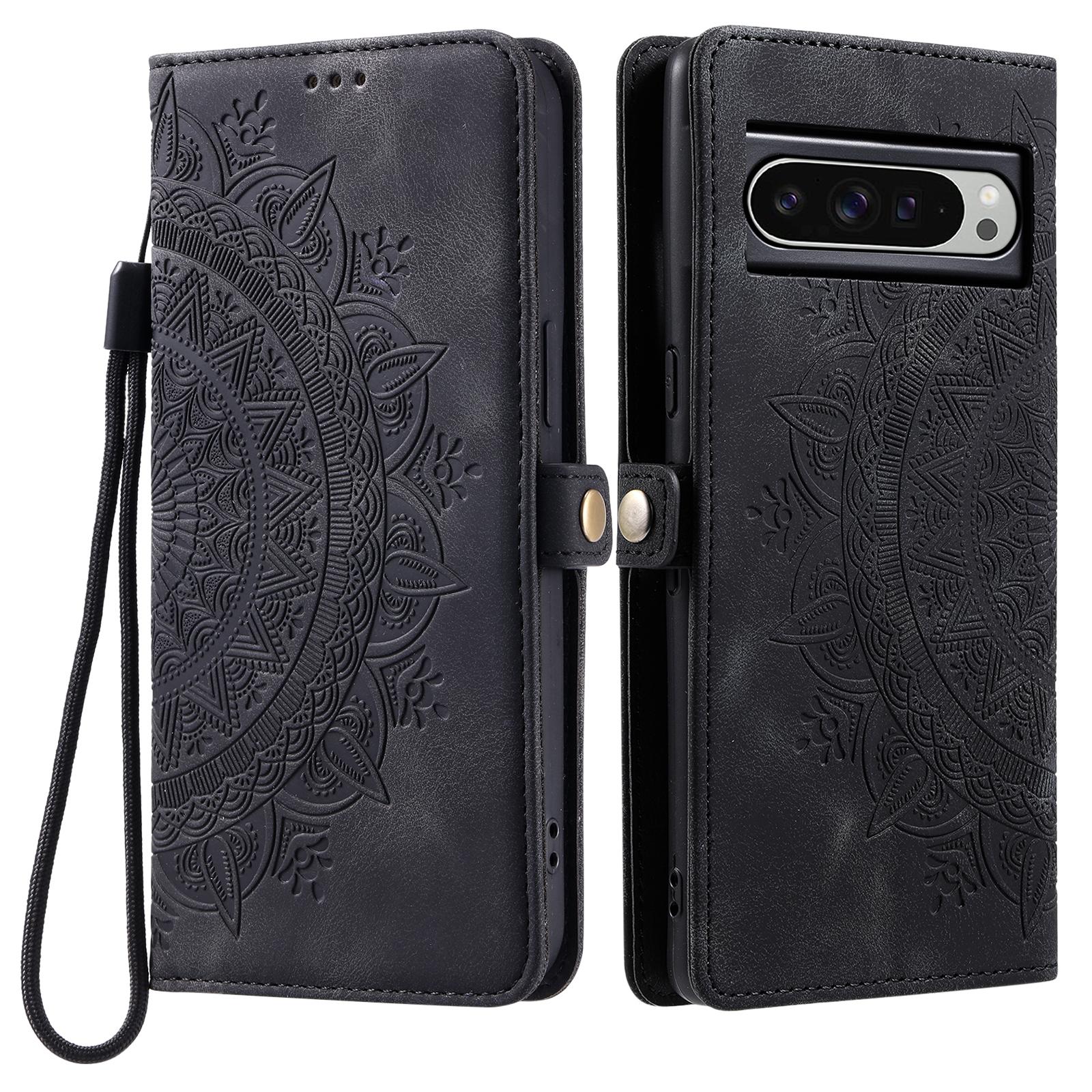 

Style 016 For Google Pixel 9 Pro XL Case Skin Feel Totem Imprinted Wallet Leather Phone Cover Black