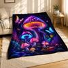 Neon Mushroom Forest Coral Fleece Blanket Psychedelic Nature