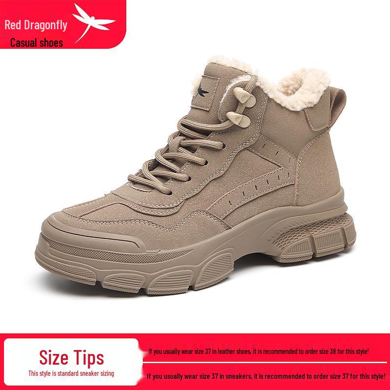 Red Dragonfly Women's Velvet-Thick Snow & Martin Boots: Winter Waterproof, Thick Sole, Short Workwear Style