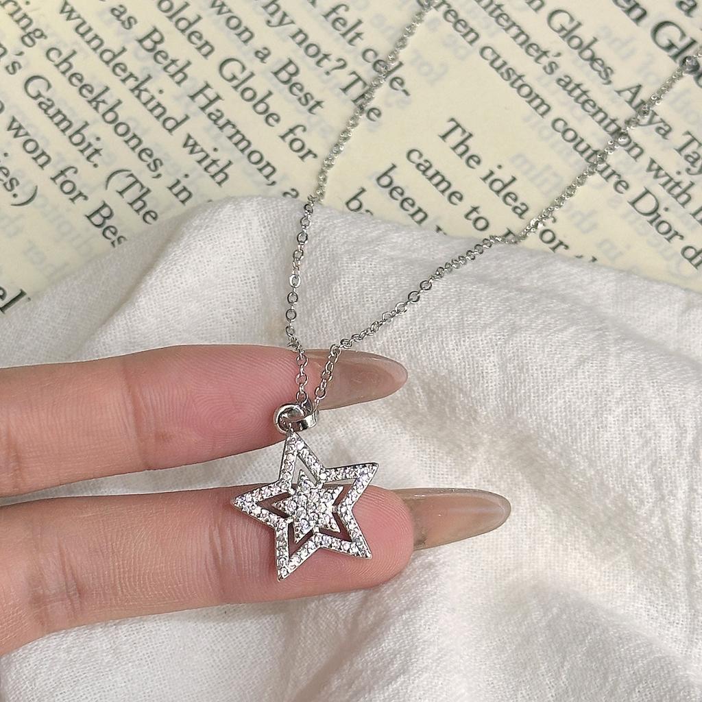 New full diamond hollow five-pointed star pendant necklace ins romantic line collarbone chain neck chain batch