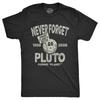Mens Never Forget Pluto T Shirt Funny Outer Space Planets Joke Tee for Guys