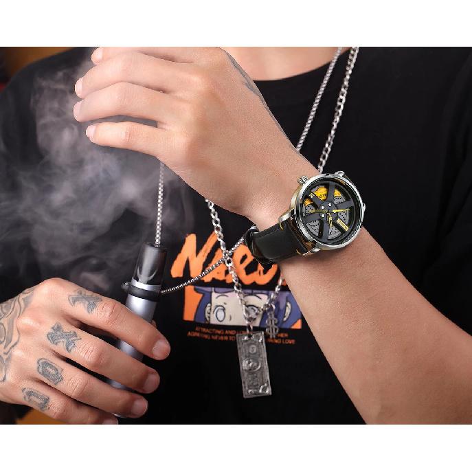 NS Men's Car wheel hub watch Minimalist Fashion Sports Watch Calendar Leather casual Quartz watch