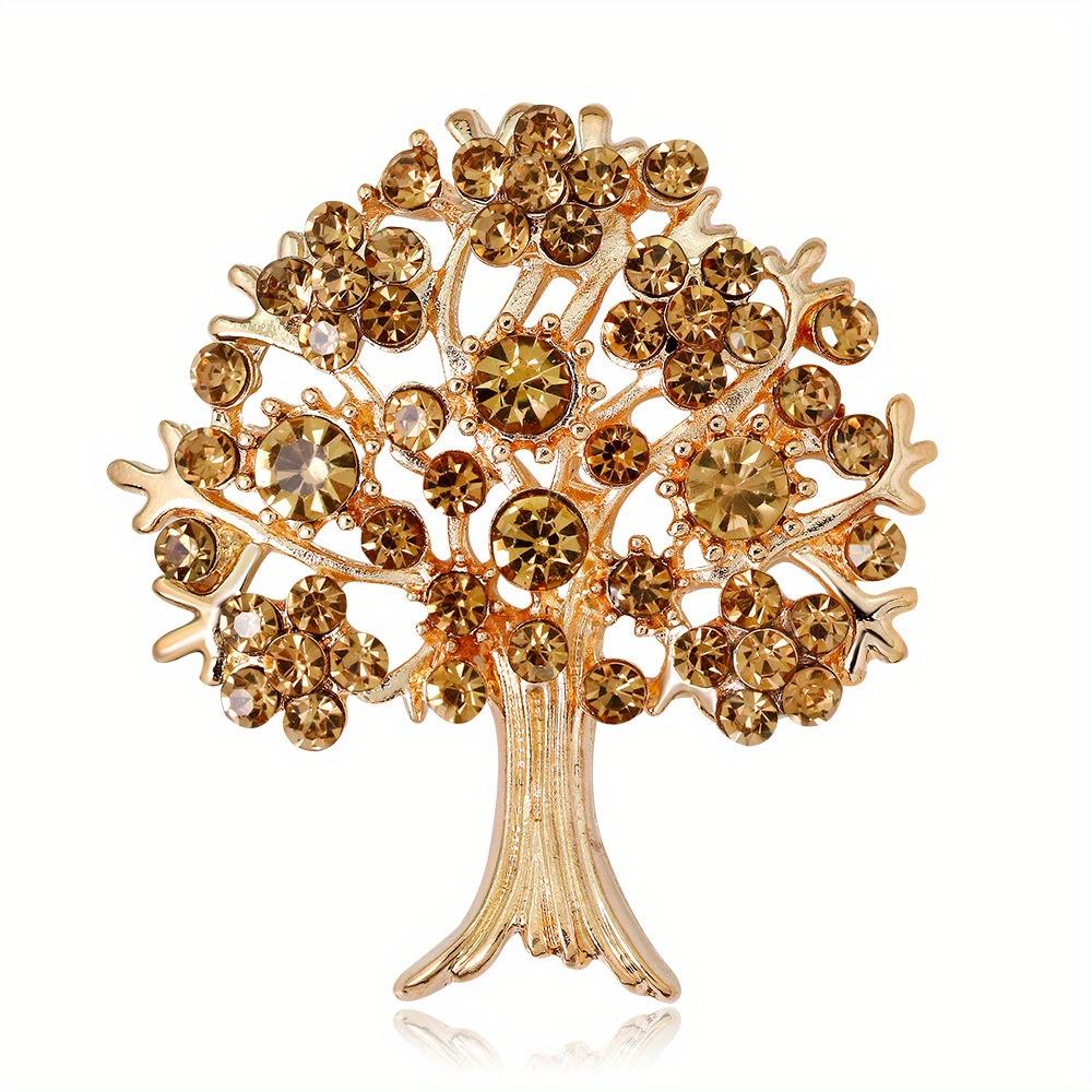 Classic Women Men Exquisite Tree Rhinestone Badges Brooch Shining Crystal Luxury Plant Pin For Lady