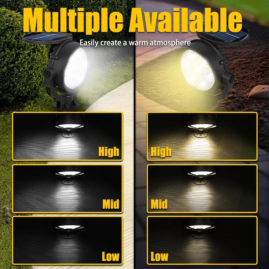 2Pcs 7 LEDs Solar Spotlights Outdoor IP65 Waterproof Spot Lights Brightness Adjustable for Garden Backyard Driveway Patio Decor
