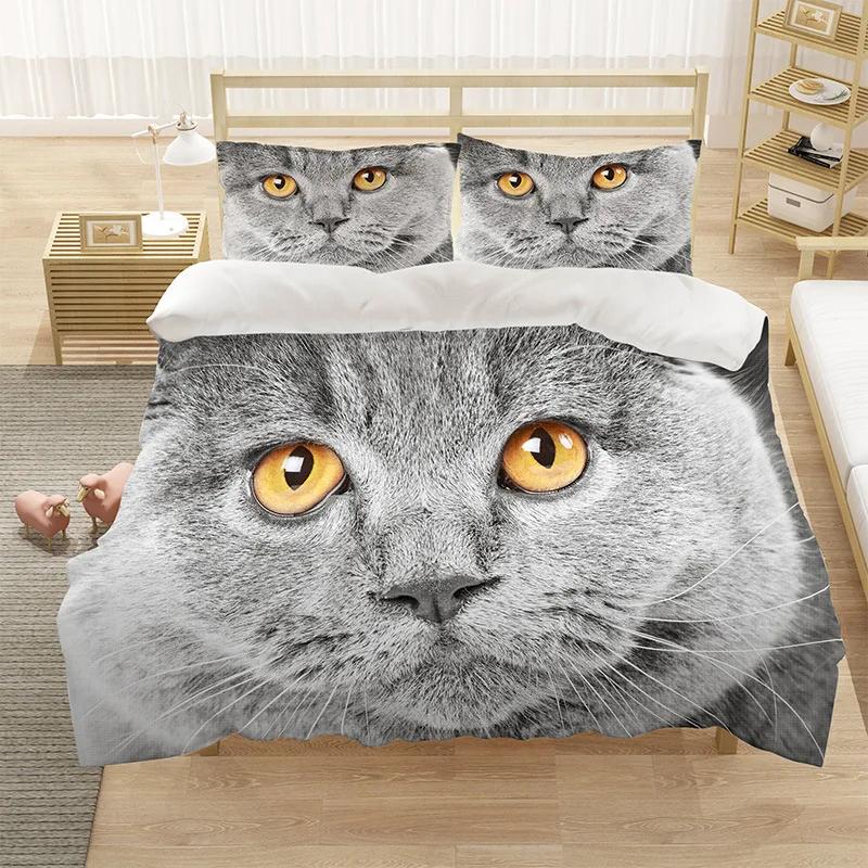 Sevimli Evcil Kedi Yatak Takımı Hayvan Baskılı Örtüler Tek Çift King Queen Boy Nevresim Takımı Kedicik Desenli Polyester Yorgan Kılıfı