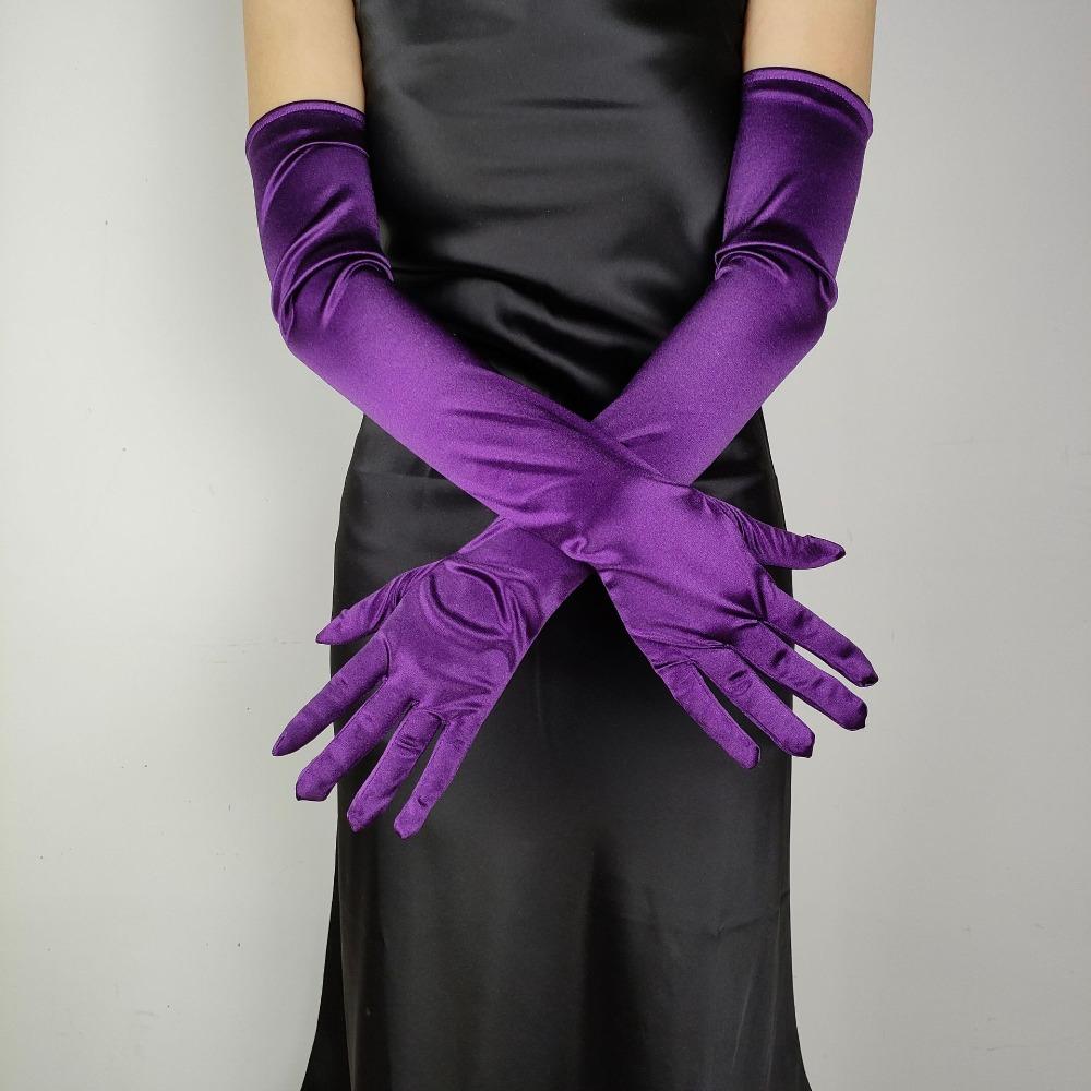 Neue Damen Elegante Lange Satinhandschuhe 55CM Elastisch Foto Partyhandschuhe Vintage Süßigkeitenfarbe Brautkleid Fäustlinge Damen