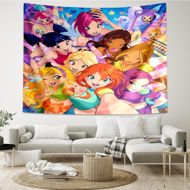 Winx Club Print Tapestry, Backdrop, Easy Setup, Ideal for Bedroom, Office & Living Room, with Aesthetic Wall Hanging Decor.
