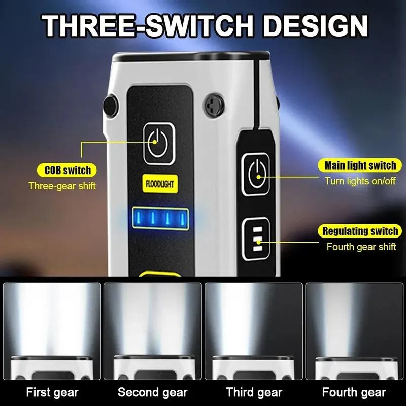 NEW Super Bright LED Source Flashlight Work Lamp with Magnet Alarm SOS Key Chain Power Bank Waterproof Emergency Flashlight