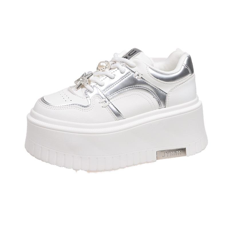 Platform White Shoes Women's Early Spring New Versatile Sports and Leisure Shoes Heightening Lace-up Board Shoes Women