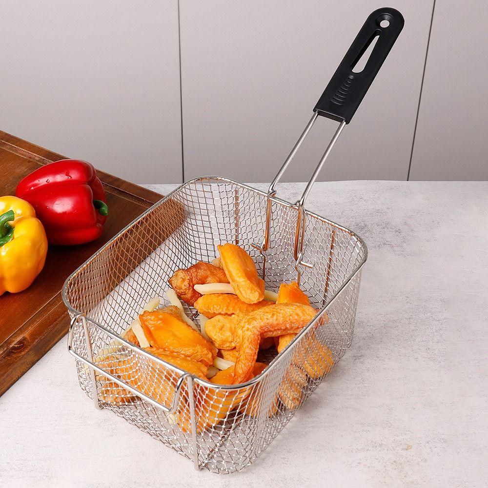 Durable Stainless Steel Frying Mesh Basket Square Large Capacity Filter Net Hangable French Fries Frame for Fry Chicken Fries