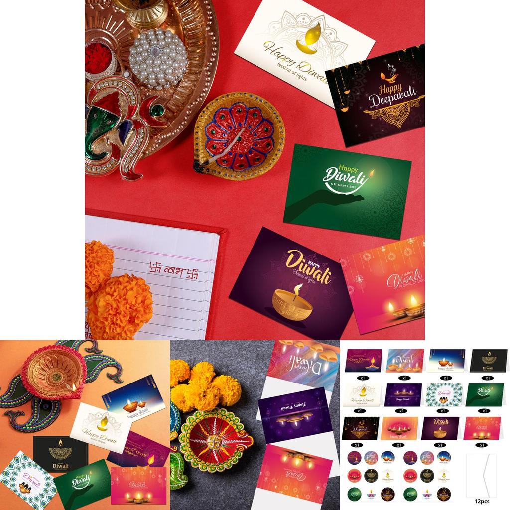 Diwali Theme Invitation Card Pack With Decorative Stickers And Envelopes For Celebrations