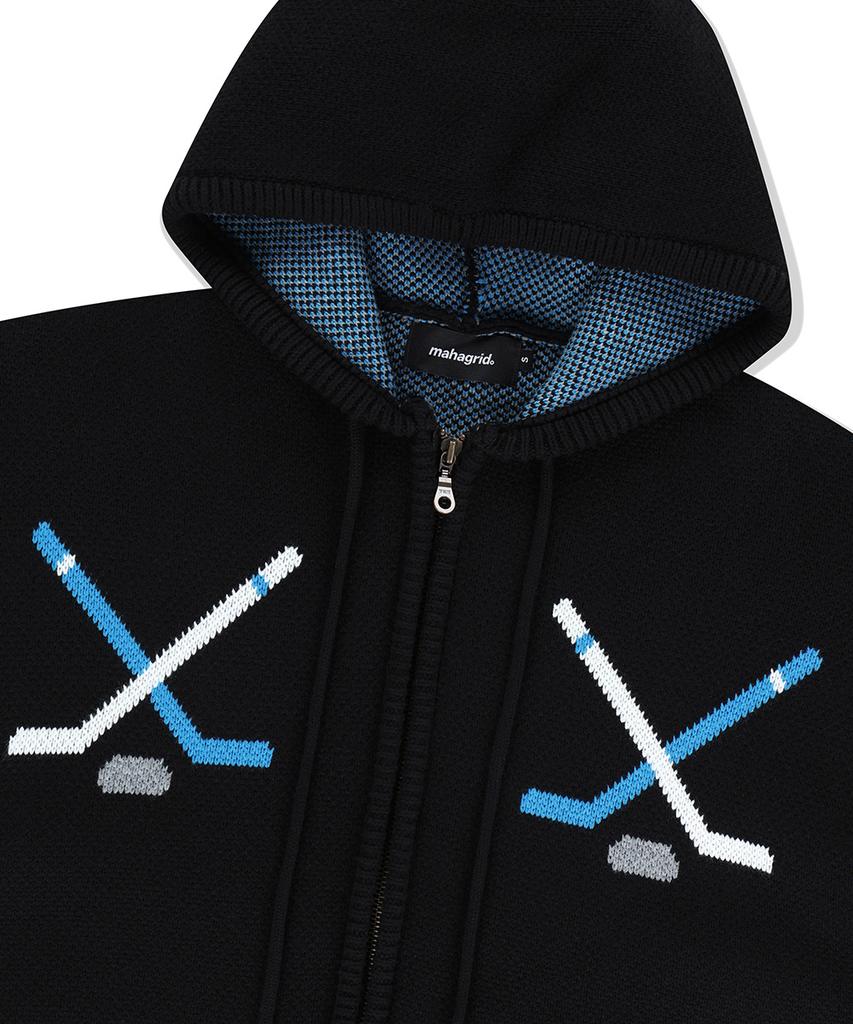 MAHAGRID Hockey Knit Zip-Up Hoodie Black(Mg2Efmk693A)